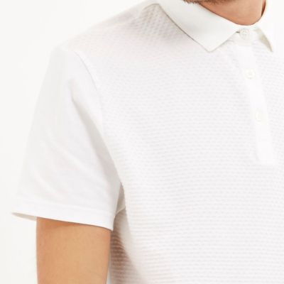 White dotty texture front polo shirt